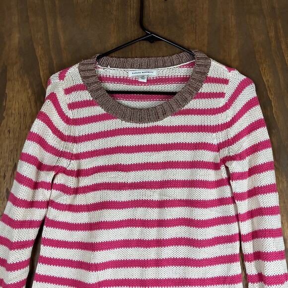 Banana Republic Womens Sweater White Pink Striped Crew Neck Long Sleeve XS - Picture 2 of 12